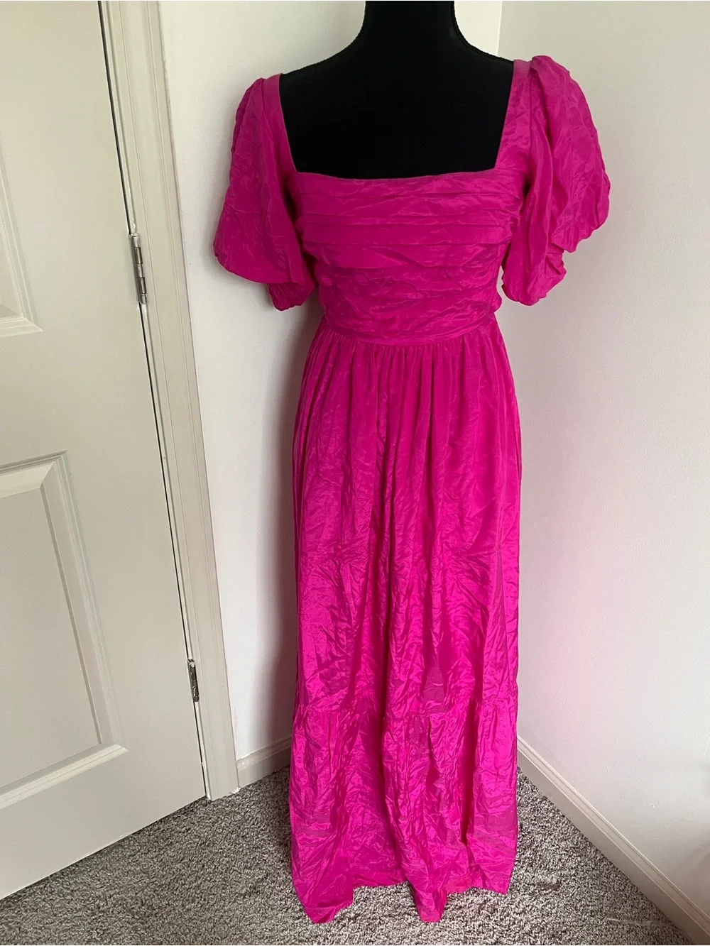 Abercrombie Emerson Puff-Sleeve Maxi Dress - Square Neck SZ XS Open Back Tie